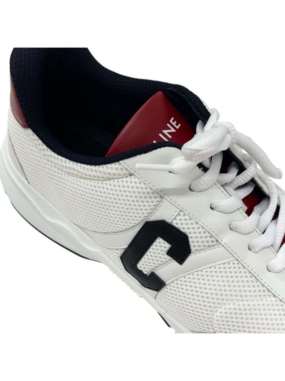 Celine Cr-02 Sneakers Shoes Mesh Leather Suede White Red Triomphe Logo - Picture 9 of 10